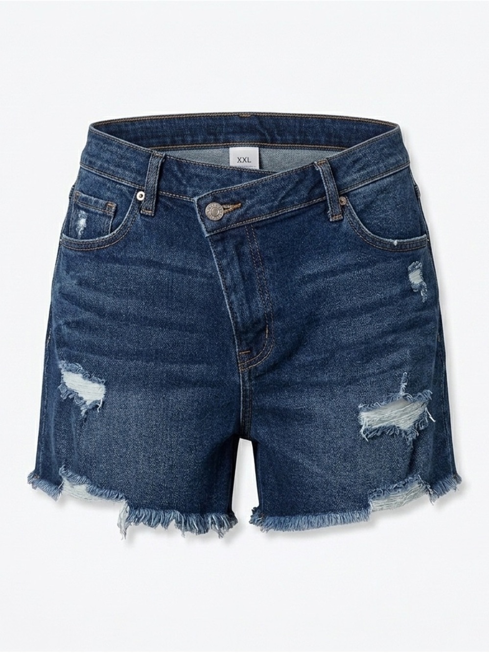 Women’s Denim Shorts XL Dark Wash Distressed Cuffed Cotton Blend